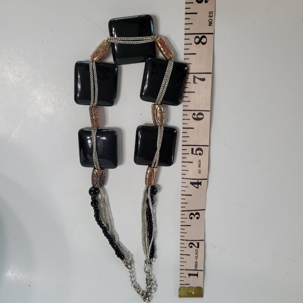 Simulated Onyx Rectangle Bib Statement Glass Neck… - image 7